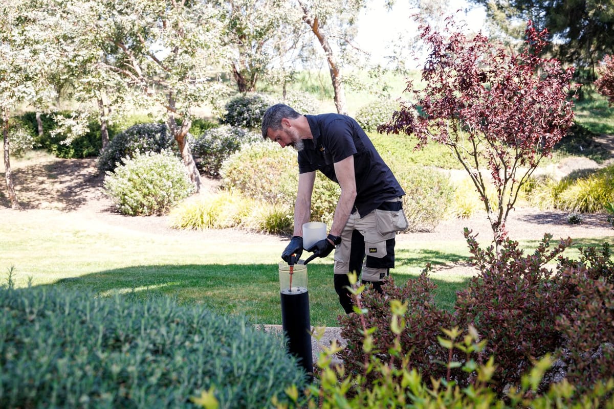 Kieran from LED Solutions installing a garden light